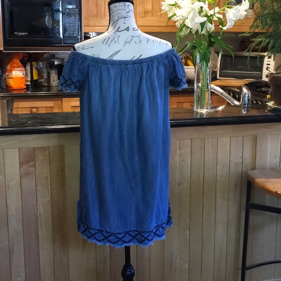 Bella Dahl Chambray Off Shoulder Mini Dress, S - Picture 4 of 8